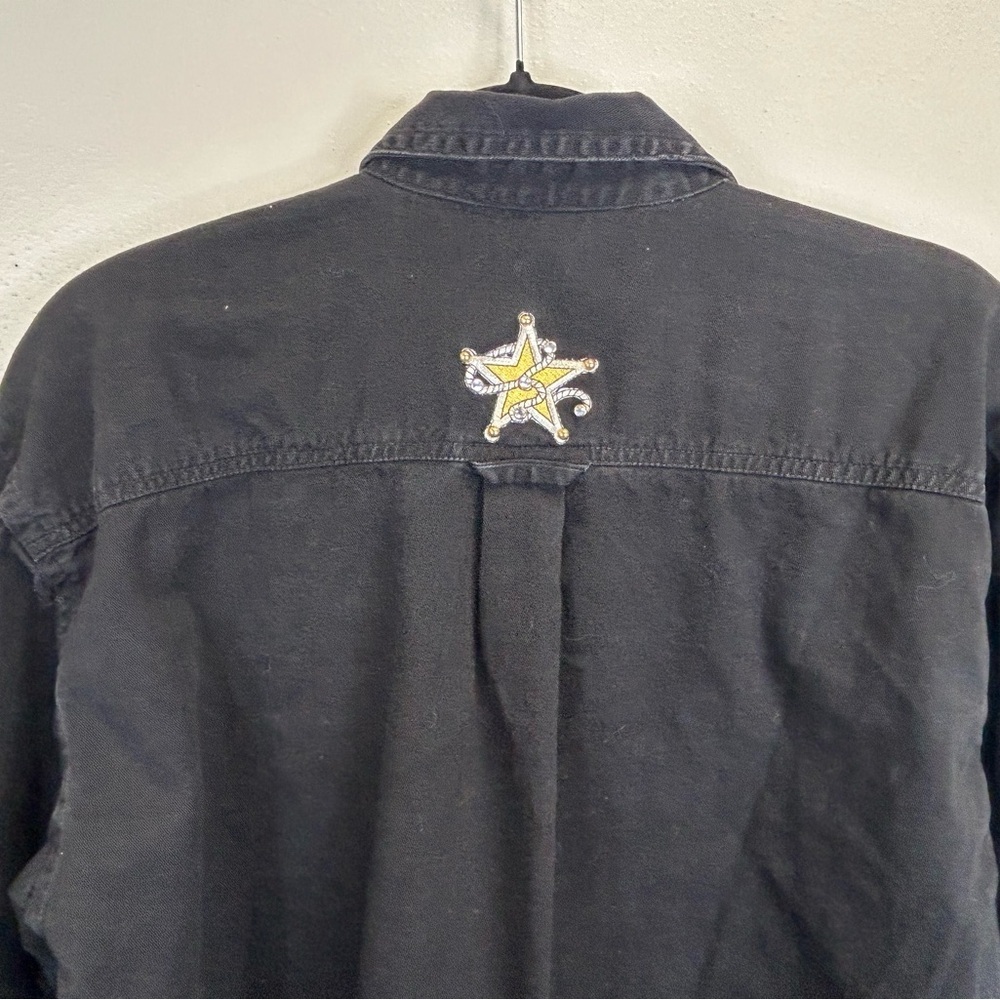Vintage Sue Who? Women’s Western Shacket Top Size L Button Up Rhinestone‎ Black - Picture 10 of 11